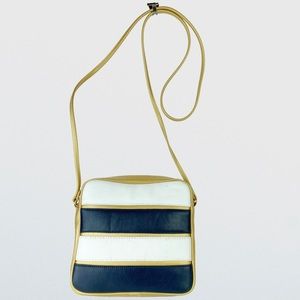 Vintage L.J. Simone NY Bag. Navy, White, Gold. Perfect small size. Casual & cool